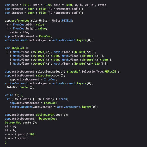 Фрагмент кода на JavaScript для управления слоями документа и выделениями в программном обеспечении Adobe.